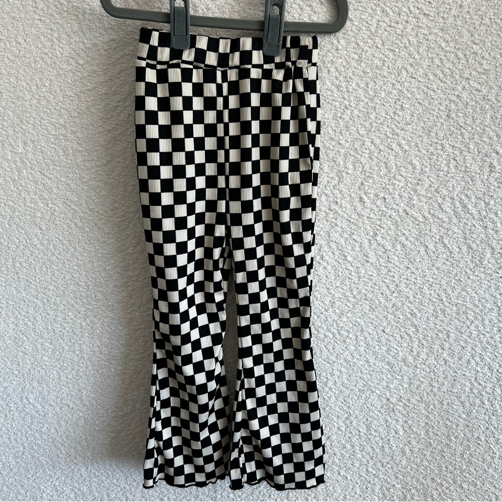 Girls Checkered Bell Bottom Flare Ribbed Pants Size 5 Years - Picture 2 of 12